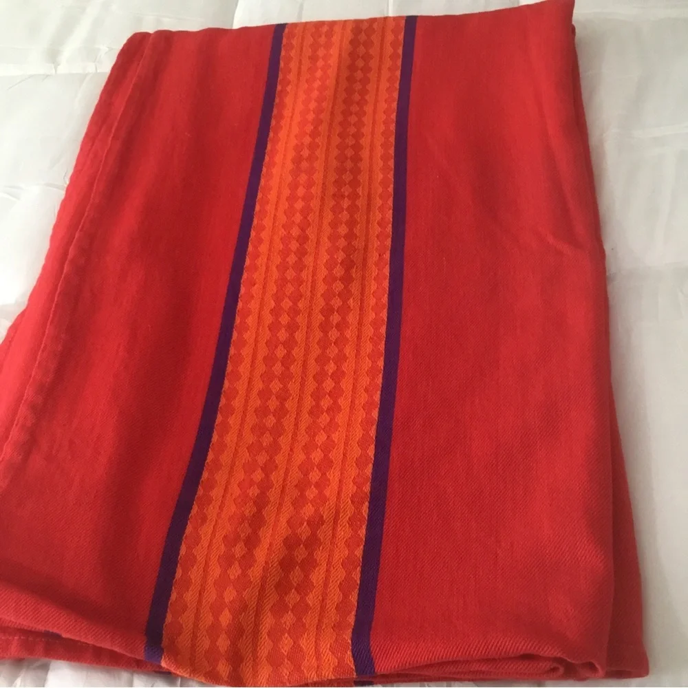 TAG Textiles Tablecloth 68 x 101” Red Orange Purple India Cotton Woven Trade VTG